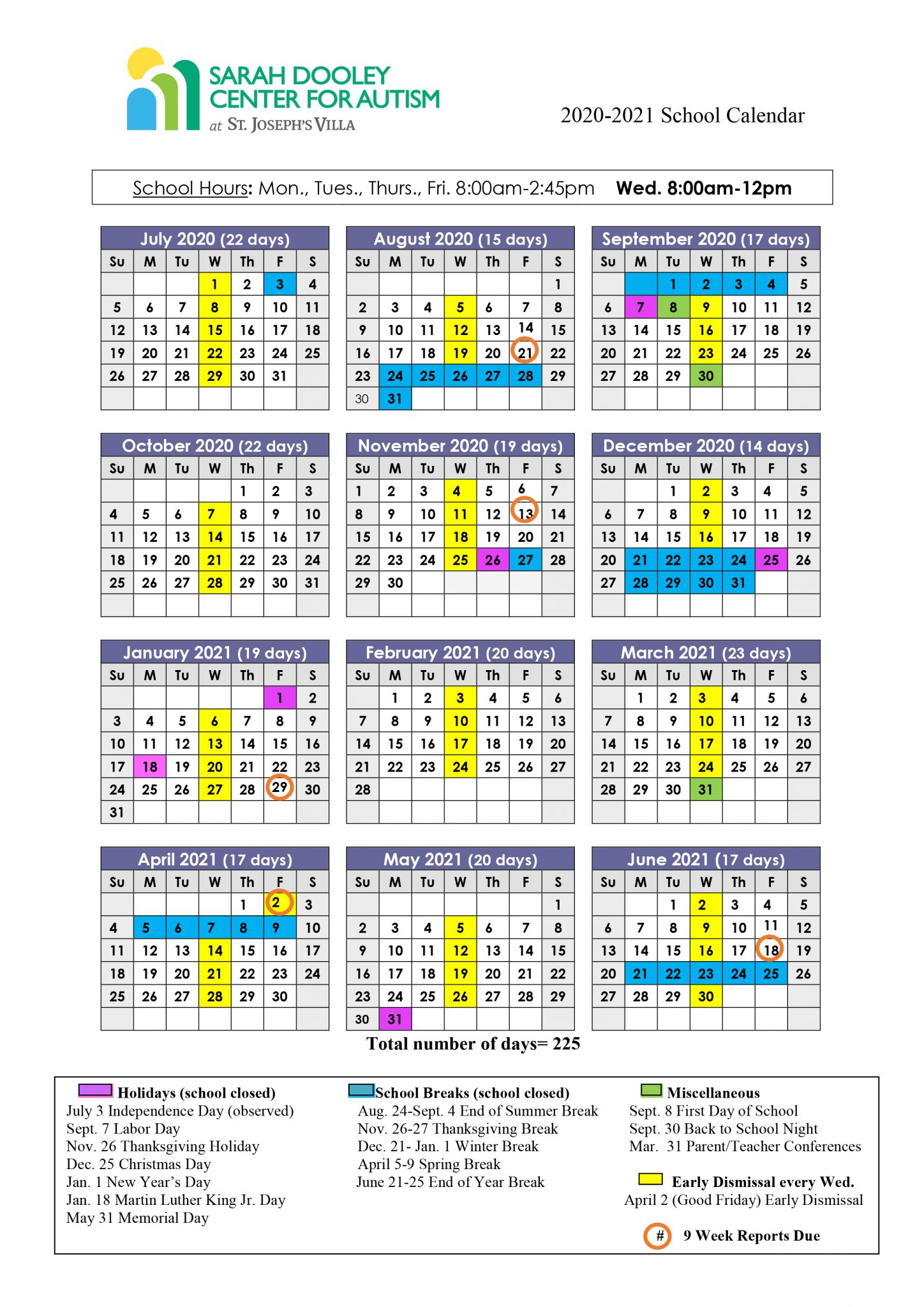 School Calendar | Sarah Dooley Center for Autism | Richmond VA