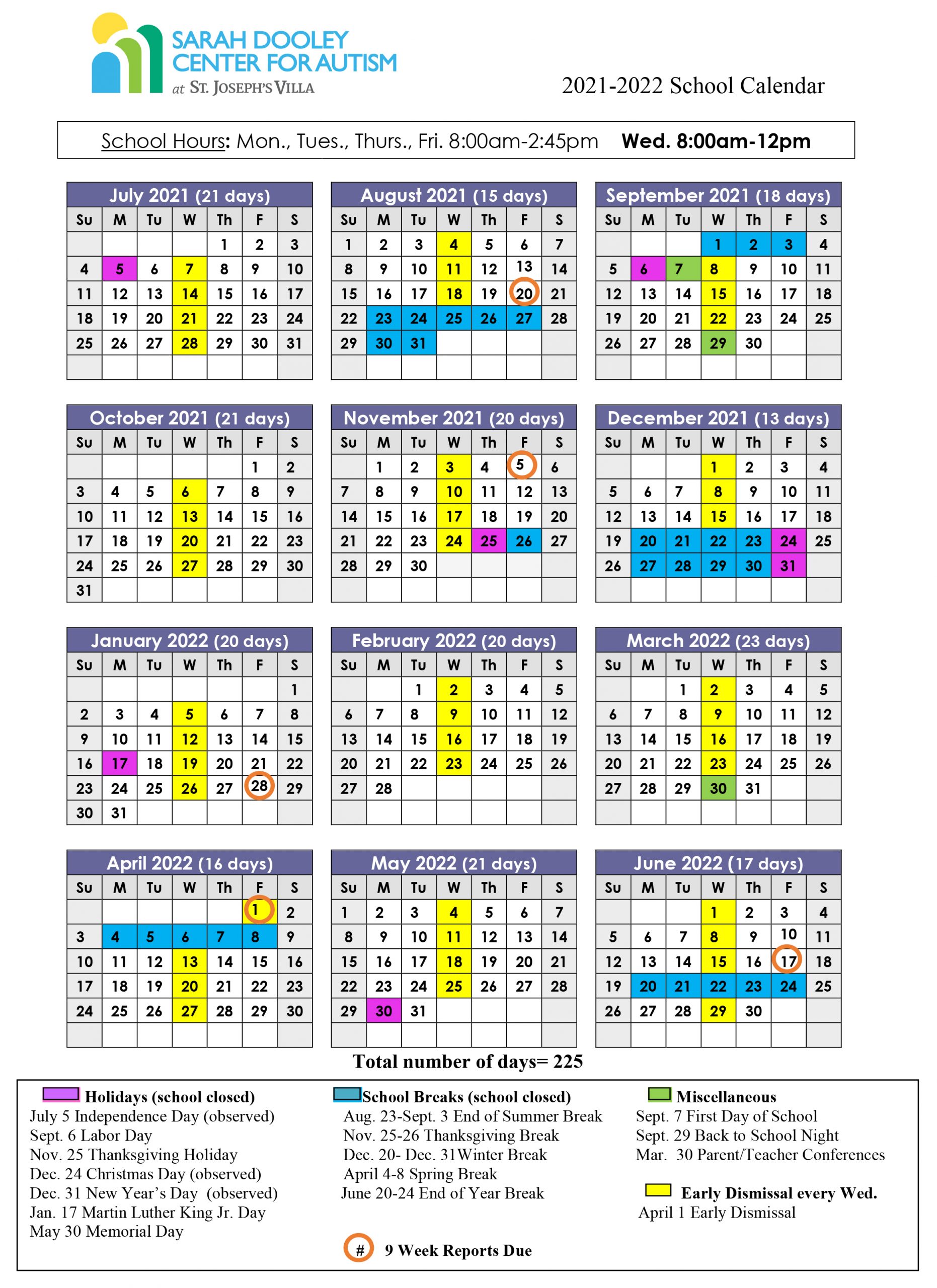 School Calendar | Sarah Dooley Center for Autism | Richmond VA