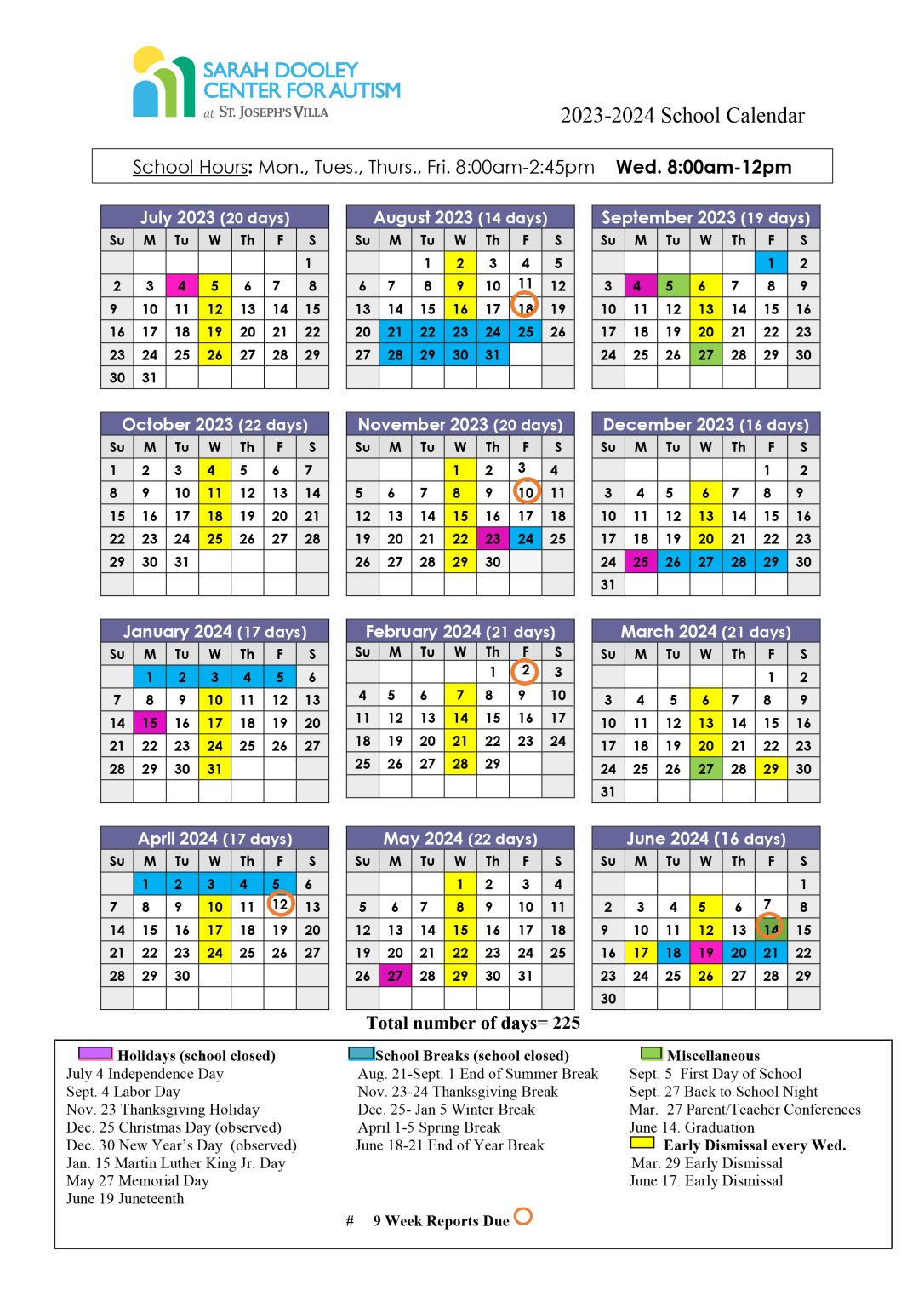 School Calendar | Sarah Dooley Center for Autism | Richmond VA